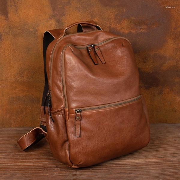 Backpack Leather Feminino Viagem ao ar livre Viagem de grande capacidade Satchel masculina para bolsa de laptop de 15,6 polegadas