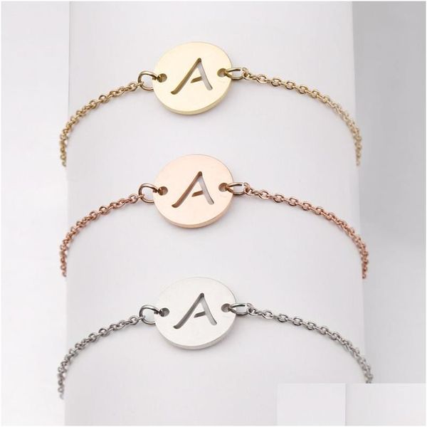 Charm Armbänder Edelstahl Armband Tiny Az 26 Buchstaben Initiale für Frauen Männer Schmuck Großhandel Drop Lieferung Dhytw