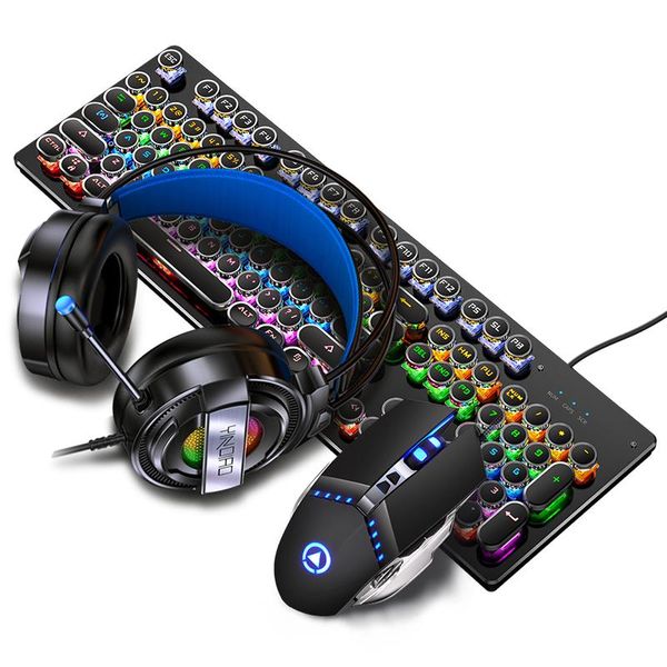 Combos oyun mekanik klavye fare kombinasyonlar kablolu retro punk mavi siyah kahverengi eksen klavye fare kulaklık setleri PC dizüstü bilgisayar için