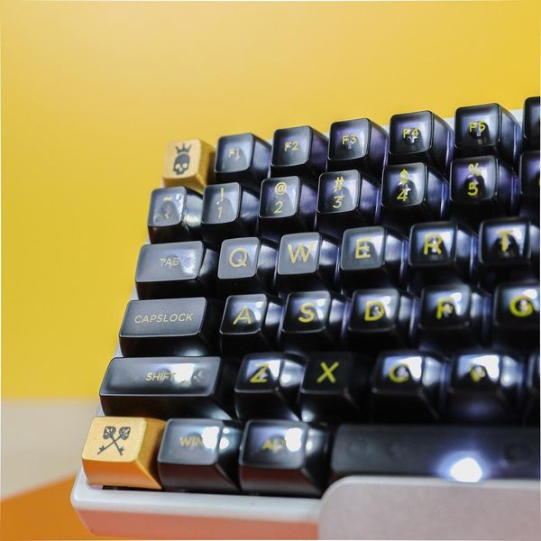 Zubehör 1 Set Gangster Godfather Theme Tastenkappe Schwarz Gold ABS SA Profil Tastenkappen für MX Switch Mechanische Tastatur Tastenkappen mit Hintergrundbeleuchtung