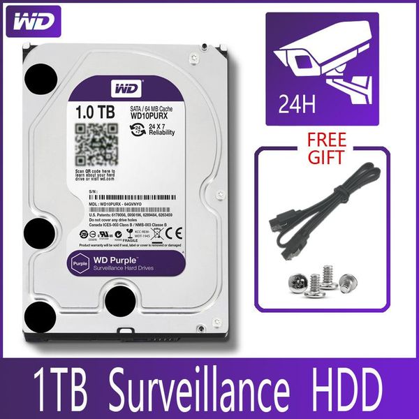 Приводы Wd Purple Surveillance, 1 ТБ, жесткий диск Sata Iii, 64 м, 3,5 дюйма, жесткий диск HDD для системы безопасности, видеорегистратор, видеорегистратор, NVR, видеонаблюдение