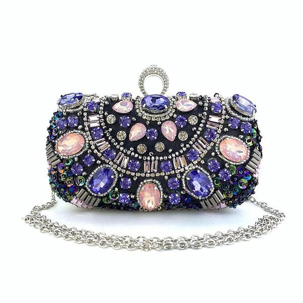 Bolsas noturnas à mão feita Jed Diamond Bag Luxury Purple Crytal embreagem bolsa de casamento Bridemaid Party Chain ombro
