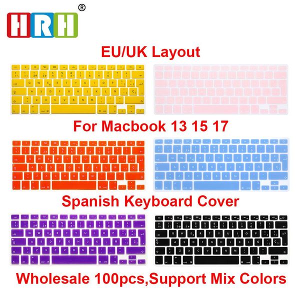 Deckt HRH Großhandel 100pcs Spanisch ESP Silicon Keyboard Cover -Tastatur -Hautschutz für MacBook Air Pro Retina 13 