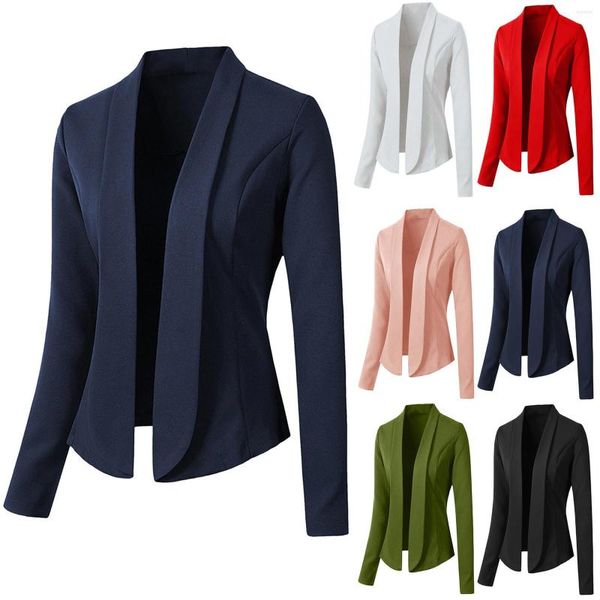 Женские костюмы Blazers Женщины модные твердые топы с длинным рукавом Ladies Office Wear Cardigan Coat Brand высококачественная женская одежда