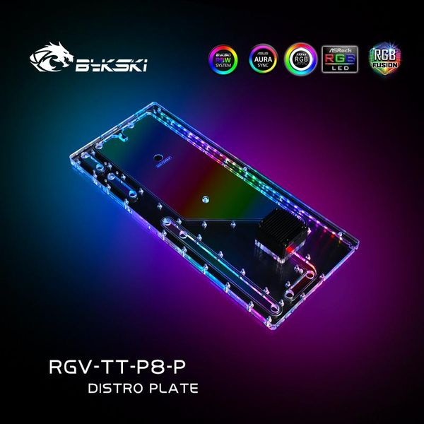 Raffreddamento Bykski Distro Plate per Core Termaltake P8 Caso RGB Serbatoio d'acqua del serbatoio acrilico per PC Raffreddamento 12V/5V RGVTTP8P