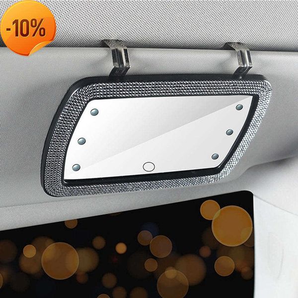 Nouveau miroir de maquillage de pare-soleil de voiture de Rhinestone avec la lumière de remplissage de lumière LED Miroir de beauté diamant Bling Assessoires de voiture pour des filles