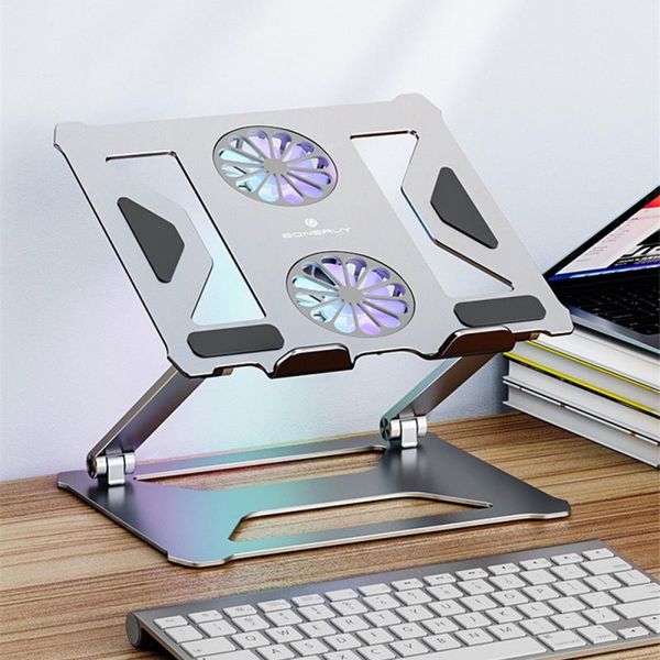 Stand New dobrable Table Table Laptop Stand com ventilador de resfriamento duplo ergonomia de alumínio portátil Acessórios de laptop ajustáveis
