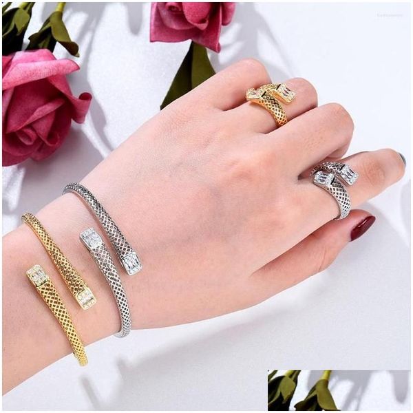Bangle Godki Luxury Unique African Ring Set Set di gioielli per le donne Wedding Cubic Zircon Crystal Cz Dubai Bridal Drop Delivery Bracele Dhwdn