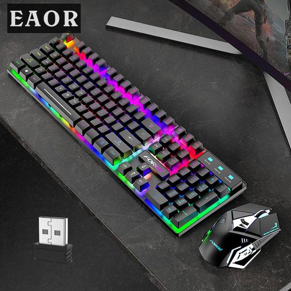 Combos EAOR RGB Backlit Wireless Gaming Keyboard Mouse Combo Recarregável 2.4G Wireless Keyboard Mouse Set Mecânico Feel Keyboard