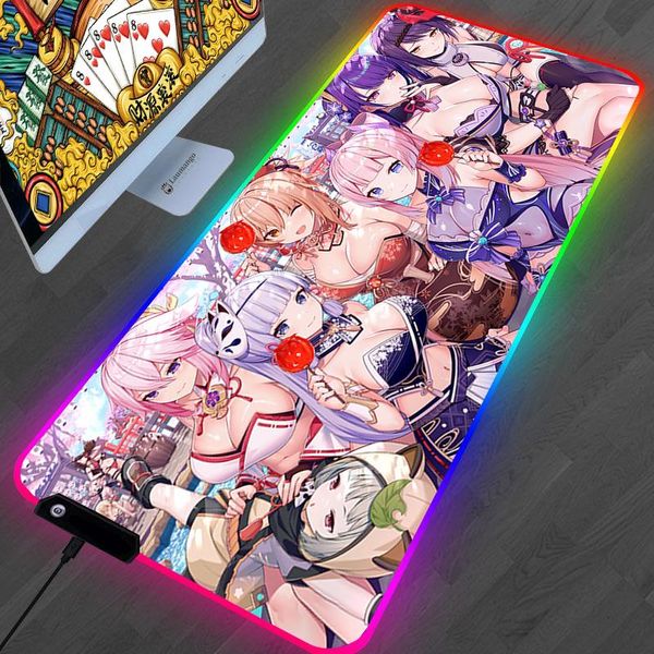 Almofadas RGB Genshin Impact Mouse Pad Anime Gaming Mousepad Hu Tao Mausepad Gamer Acessórios Tapete PC Tapete Backlit Tapis de Souris