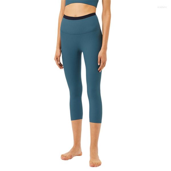 Pantaloni attivi a costine Colorblock a vita alta Yoga Leggings senza cuciture da donna Plus Size Cropped Tight Sports Gym Fitness Sportswear