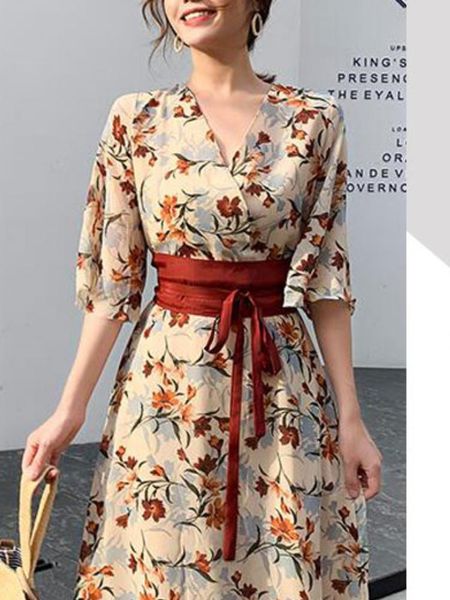 Abiti giapponese Belved Dress Vendite Hot Women Fashion Summer Cine Crow Tie Tempement Tempement Lady Floral Stamped Vintage Dress 2612