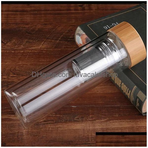 Bottiglie d'acqua Bamboo Er Bottle Double Deck Office Glass Cup Coffee Drink Affari con filtro Sn Mug 21 5Bd F2 Drop Delivery Dhzr4