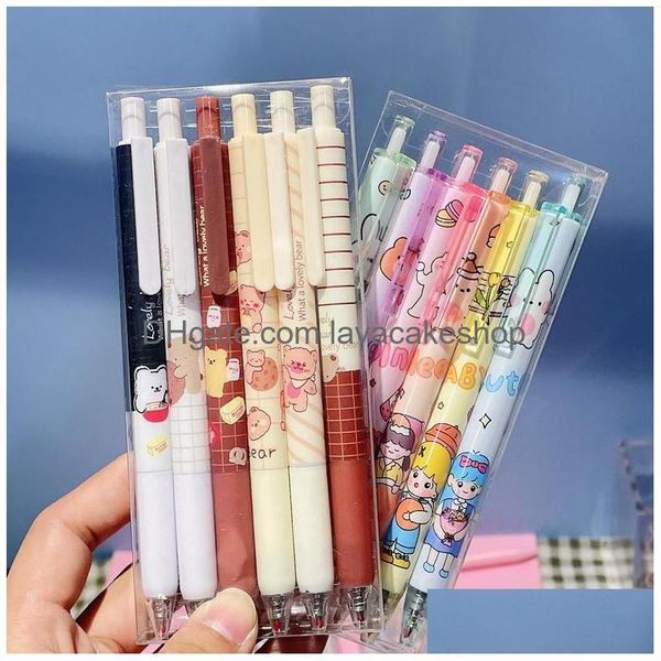 Penne gel 6pcs/set kawaii penna 0.5 corean carino carbone uffici scolastico studente di cancelleria giapponese materiale escolare caduta consegna dhvjw