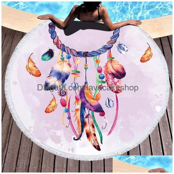 Apanhador de sonho de toalha Round Beach Dreamcatcher Nada de Dreaming para Tassels Sports Microfiber Blanket Summer com entrega de gota Ho dha4t