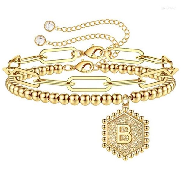 Bracelets de link de cadeia Gold Inicial para mulheres Pulseira de letra de clipe de papel personalizada em camadas à mão entrega de jóias delicadas dh5fw