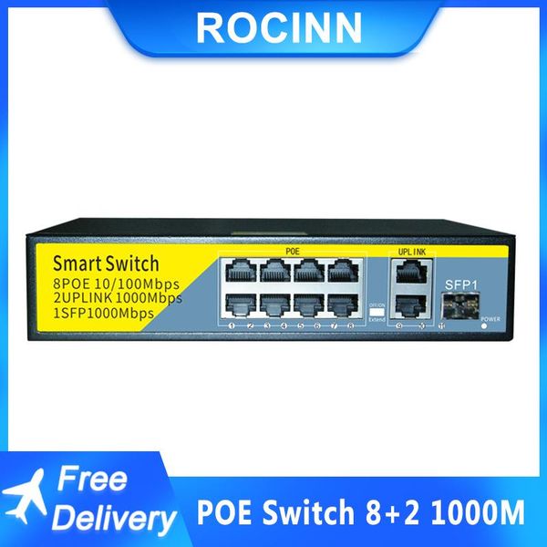 Steuerelement 11 Port Smart POE Gigabit -Netzwerkschalter 52V für IP -Kamera/WLAN AP/POE -Kamera 1000 Mbit/s Netzwerk Port 8 POE -Port 1 SFP