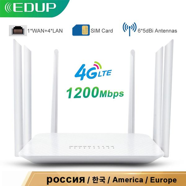 Router edup 4g router wifi 1200mbps wireless wifi router sim slot slot rj45 router lte 2.4g/5ghz dual banda 4g hotpot router wireless