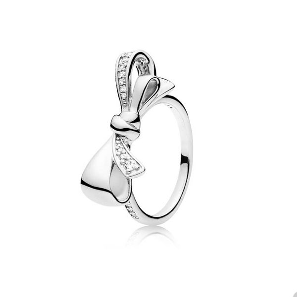 Sparkling Bow Rings for Pandora Аутентичный серебряный серебряный дизайнерский дизайнерский дизайнерский кольцо для женщин для женщин -сестры Подарочное кольцо с бриллиантами с оригинальной коробкой с оригинальной коробкой