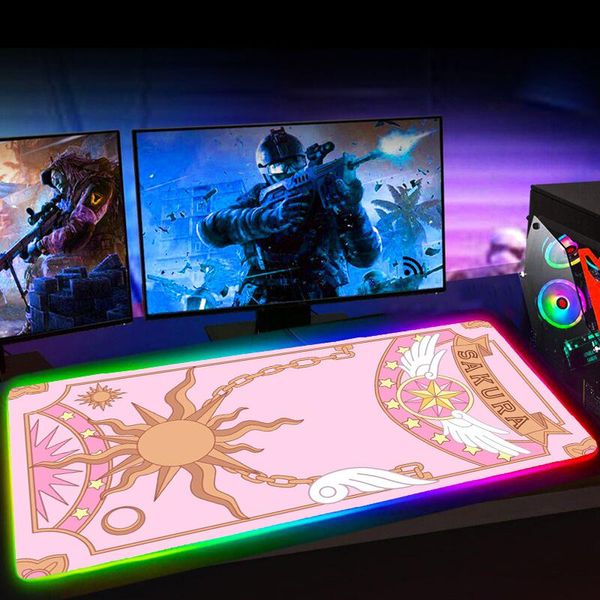 Rests RGB Cardcaptor Sakura Anime Girl Gamer Mouse Pad Gaming Accessiorres Mousepad Mause Pad com Led Mausepad Tapis de Souris