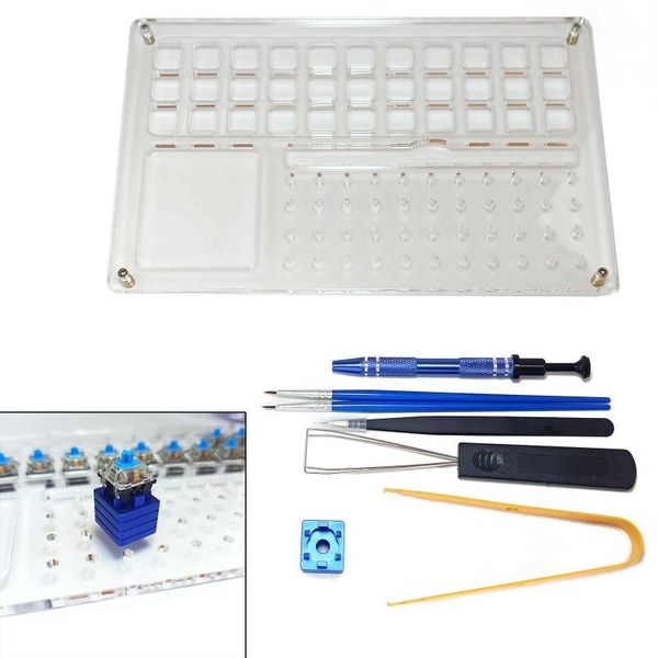 Combos 2022 Neue Tastatur Lube Schalter Puller Kits 8PCS Lube Station Keycap Puller Remover Mechanische Tastatur Schlüssel Schalter Stem halter