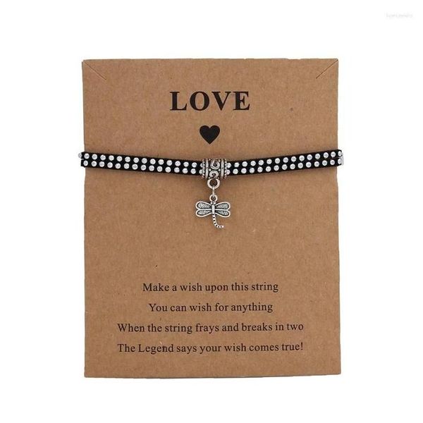 Strand strand shi Dragonfly Charms Bracelet Wish Cartão para mulheres Meninas Bracelets de amizade ajustáveis ​​Jóias de árvore genealógica Significadof D DHB5N