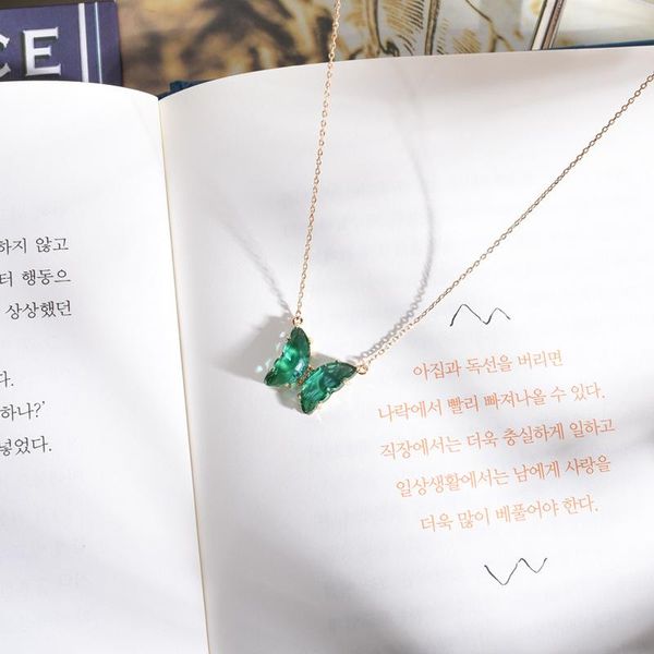 Anhänger Halsketten Koreanische Super Fee Mädchen Fantasie Glas Kristall Schmetterling Halskette Weibliche Schlüsselbein Kette NecklacePendant