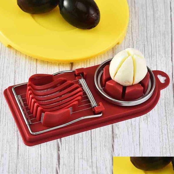 Ferramentas de ovo Corte de cozinha 2in1 pp ovos de aço inoxidável Flicer Mtifuncional Eggsicing Fruit Fruit Fancy Splitting Cutter Drop del Dhbw6