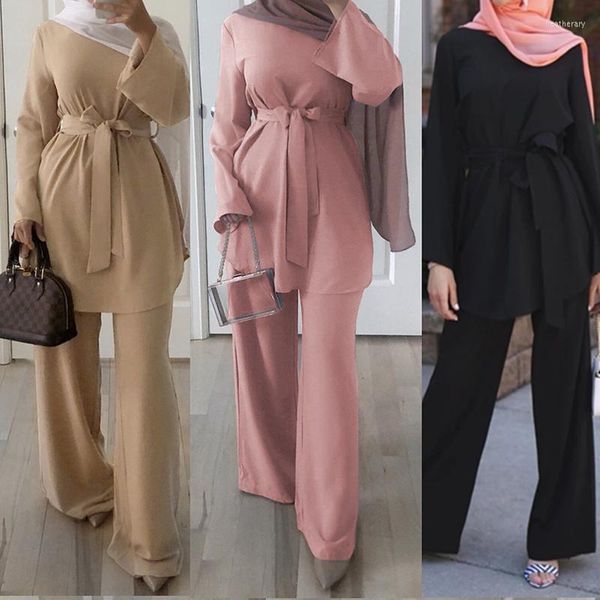 Ethnische Kleidung Aid Mubarek Dubai Abaya Hijab Muslimisches Kleid Frauen Kaftan Türkischer Islam Ramadan Eid Robe Femme Ete Musulmane 2-teiliges Set