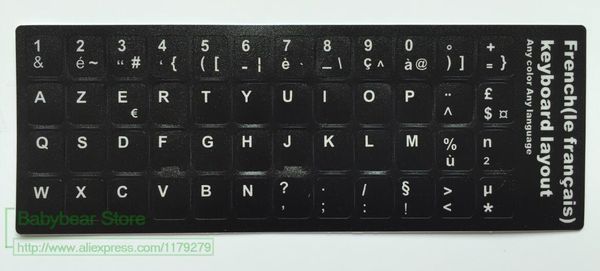 Cobre 200pcs/lote francês adesivo de adesivos de teclado Azerty Azerty Tecladores de teclados para desktop 11.6 12 13.3 14 15.4 17.3