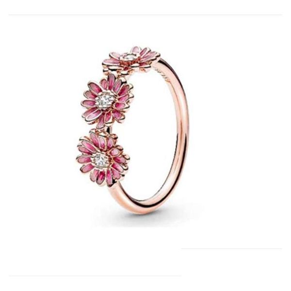 Cluster Rings Fahmi 100% 925 Sterling Sier 188792C01 Rose Pink Daisy Flower Trio Ring Simple Romantic Original Womens Jewelry Drop De Dhkxh