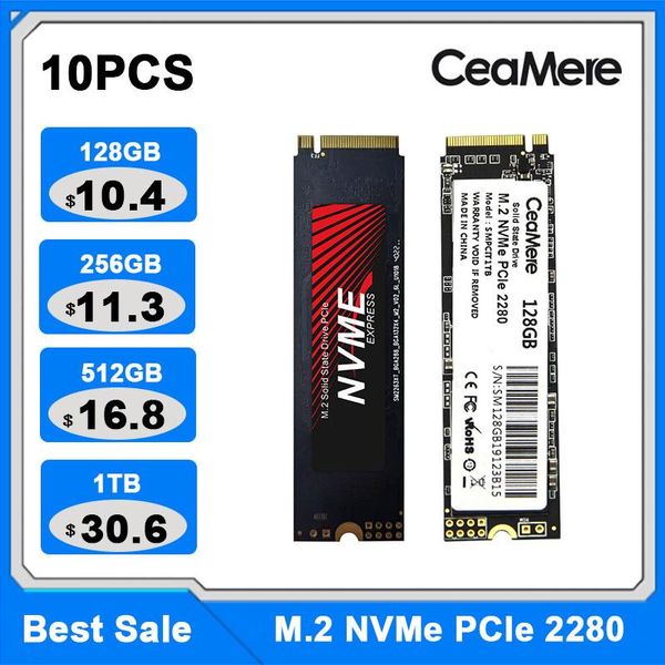 Unidades 10pcs M.2 NVME PCIE 128GB 256GB 512GB 1TB M2 DISCO DE ESTADO SOLIDE