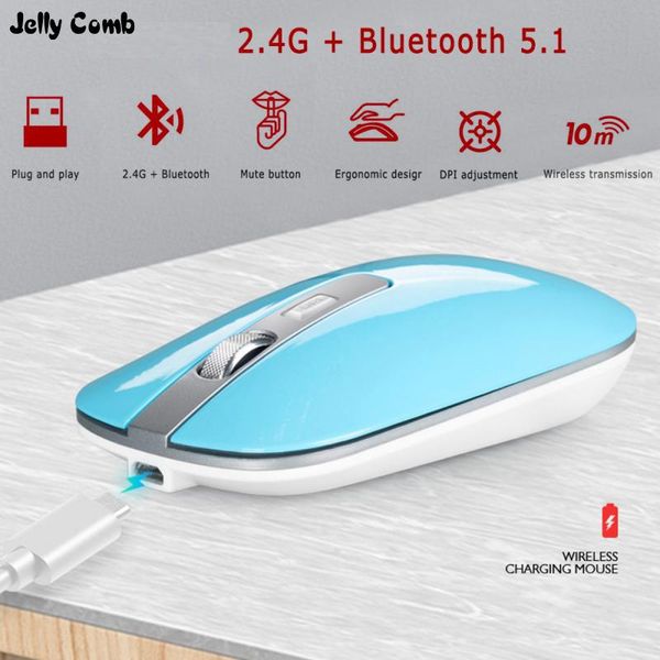 Беспроводная мышь Jelly Comb, Bluetooth 5,1, перезаряжаемая мышь для ноутбука, iPad, эргономичная бесшумная мышь с регулируемым разрешением 1600 точек на дюйм
