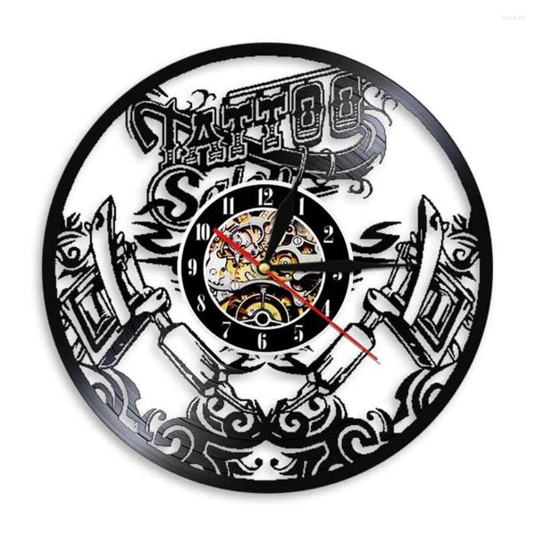 Orologi da parete Tattoo Shop Silhouette Clock Modern Design Art Handmade Decor LED Orologio Idea regalo unica