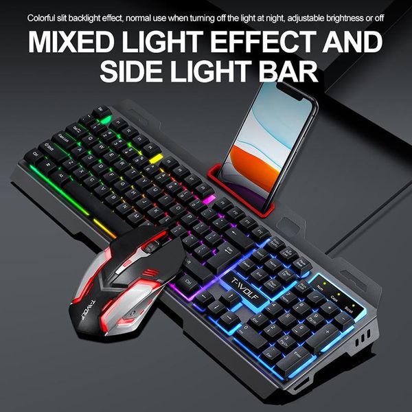 Combos Gaming Keyboard e Mouse Wired Set Rainbow Backlit Mecânico Sense Padrão 104 Teclas Adequado para Gaming Computer PC Laptop