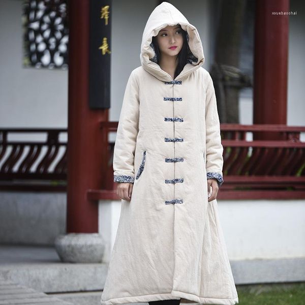 Casacos de trincheira feminina estilo chinês Casaco de inverno longo As mulheres quentes aquecem de espessura de jaqueta acolchoada original de grossa