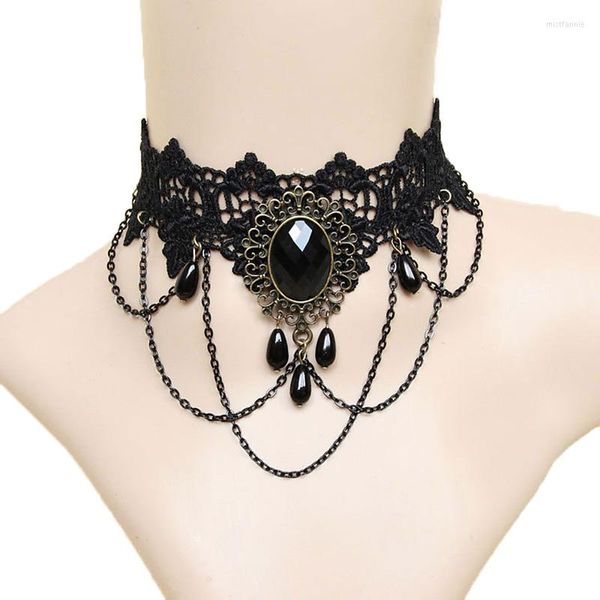 Halsband, handgefertigt, für Damen, schwarze Schichtkette, Blume, Perle, Stein, Tropfen, Spitze, Statement-Kragen, Gothic, Vintage, Retro, Maxi-Halskette, Schmuck