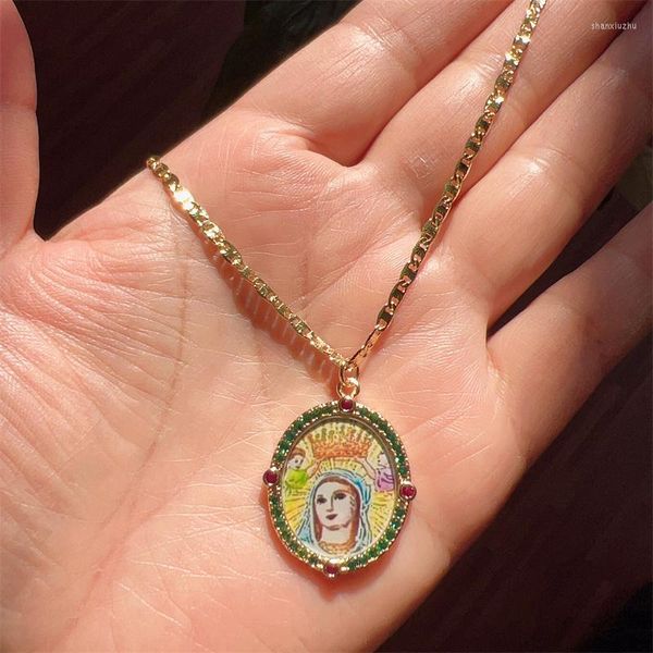 Cadeias 2023 Moda Religiosa Vintage Cristo e a Virgem Maria Colar Colar Glass Dome Christian Jewelry Gift Dainty