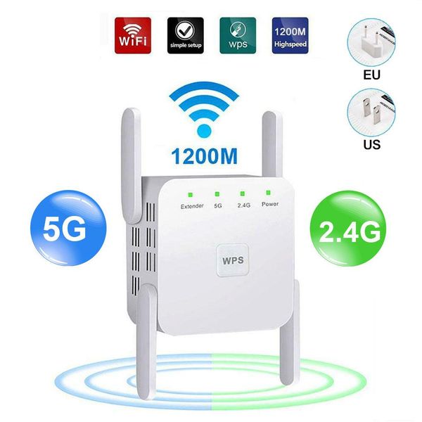 Маршрутизаторы 1200 Мбит / с беспроводной Wi -Fi Repeater 2.4G 5G Двойной Wi -Fi -усилитель расширитель сети расширяющий сигнал Wi -Fi Booster WPS Wi -Fi Repeater