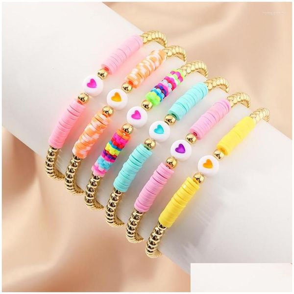 Beaded Strand Ningw Summer Bohemian Colorf Clay Bracciale Nappa Sandy Beach Cuore Perline Catena Amicizia Corda Bracciali Holiday Jewe Dh7Ic