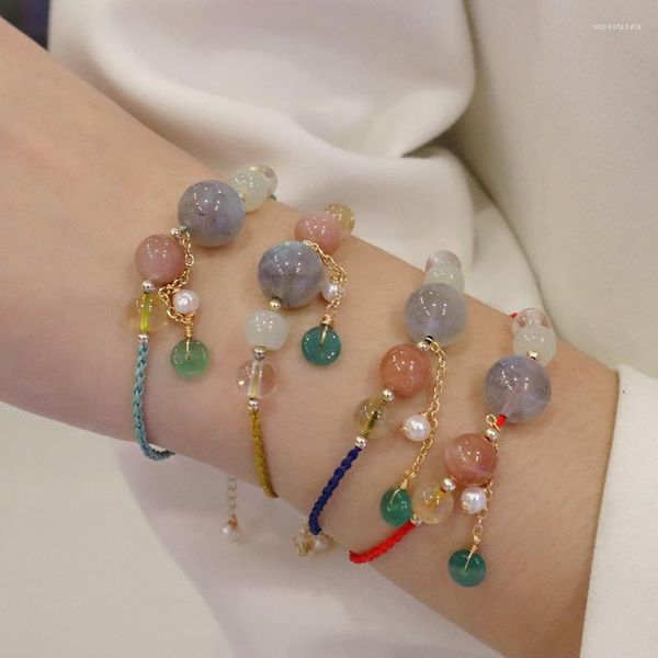 Link-Armbänder, Perlenarmband, handgefertigtes Seil für Frauen, Nachahmung von Perlen, Quasten-Anhänger, Sommer-Freund-Schwester-Geschenke