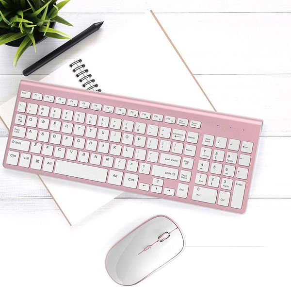 Combos Wireless Keyboard и Mouse Suite USA / FR (Azerty) Pink Keyboard подходит для Mac Windows Unix System USB Plug и Play