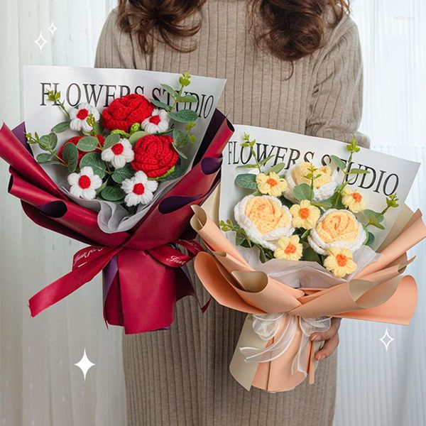 Декоративные цветы ко дню матери подарки роза Крючков цветок творческий вязаный букет Свадебная вечеринка