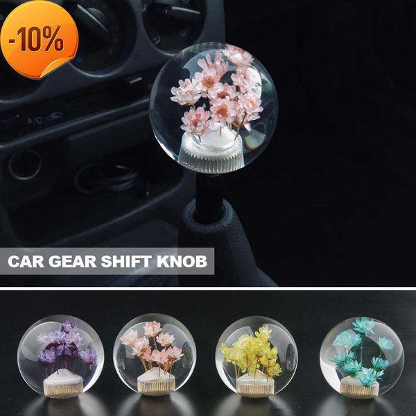 Yeni yaratıcı araba kaydırıcı kafası vardiya düğmesi çubuğu kristal şeffaf çiçek manuel 54mm çiçek dişli vites düğmesi araba aksesuarları dekor