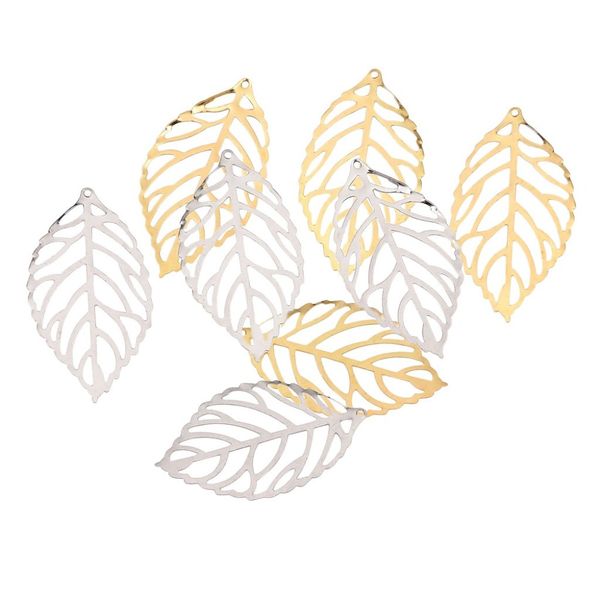 50pcs Craft Hollow Leaves Ciondolo Fascino in oro Filigrana Creazione di gioielli Collana con ciondolo fai-da-te vintage Creazione di gioielli