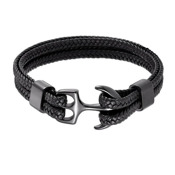 Fios de fios com miçangas de jóias de jóias de aço inoxidável pulseira de couro mtithread preto âncora bracelete de entrega de gotas de entrega dhdwo