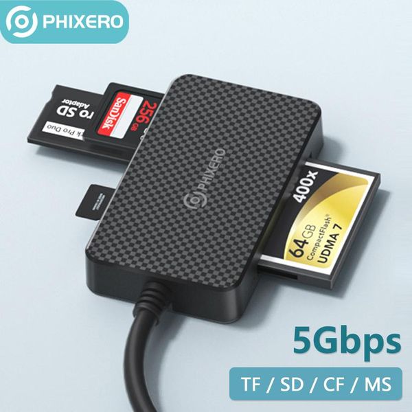Leitores Phixero Multi Memory Card Reader Micro SD TF CF MS Adaptador LECTOR USB A TIPO C 3.0 Microsd Stick para Câmera PC 1 TB 2TB