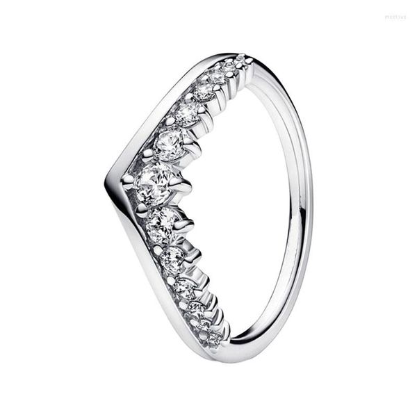 Anelli a grappolo Fedi nuziali Desiderio senza tempo Floating Pave Stack Finger per le donne Gioielli in argento sterling 925 con montatura a forma di zircone Wishbone