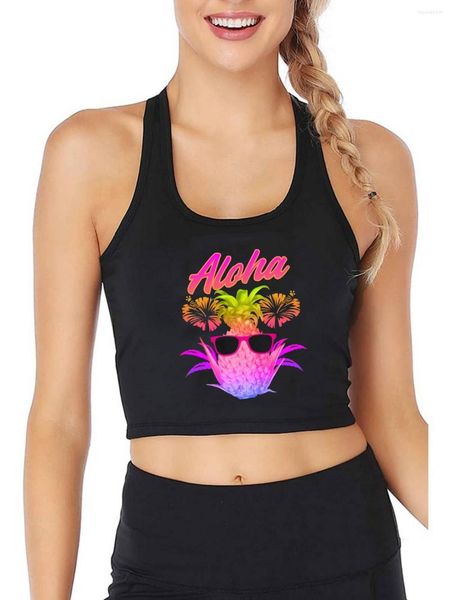 Damen Tanks Aloha Ananas Sonnenbrille Hawaiian Beach Sommer Design Tank Top Freizeit Urlaub Atmungsaktiv Slim Fit Crop Tops