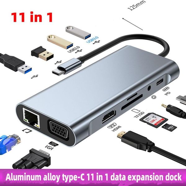 Estações USB C Estação de dock de hub USB tipo C HDMicompatible VGA RJ45 SD/TF CARDE LEITOR USB 3.0 Hub de 3,5 mm Audio para MacBook Adapter